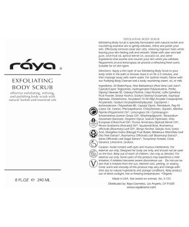 RAYA Exfoliating Body Scrub 8 oz - Natural Loofah & Essential Oils | Smooths Skin & Reduces Ingrown Hairs | Best Exfoliant for All Skin Types - Buy Online on GoSupps.com