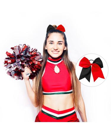 Jumbo Cheerleading Bow Set - 8 Inch Red & Black Hair Bows for Teen Girls | Large Cheer Bow with Ponytail Holder - Buy Online on GoSupps.com