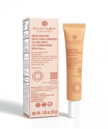 Facial Starter Sunscreen Cream Premium Quality Moleculogy Collection - Sunscreen & Aloe Soothing  Cooling  Moisturizing  Vegan Organic 12 Hours - No Sticky Residue   Eco-Friendly (Sunscreen)