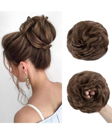 Tess hair part with rubber band 55g lured hair tie with hair dark chestnut brown large bun hair part hair part hair parts synthetic hair extension for women girls 55 g dark chestnut brown