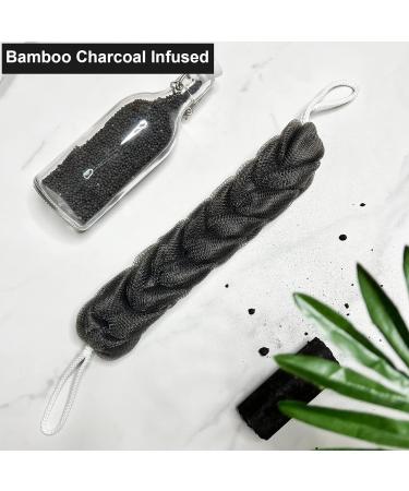 2 Pack Bamboo Charcoal Back Scrubber - Long Loofah Sponge for Shower - Exfoliating Bath Sponge - 21.5 Inch - Black - Buy Online on GoSupps.com