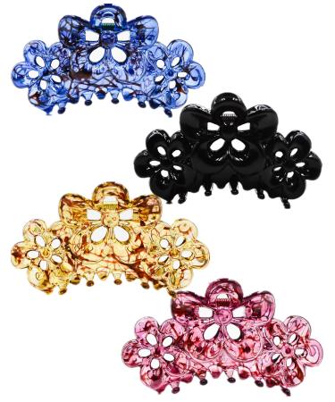 Prettyou 3.5 Inches Effortless Beauty Assorted Hollow flowers Hair patterns Hair Claws 4-count