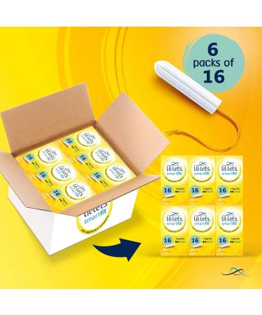 Lil-Lets Non-Applicator Super Plus Tampons X 96 | 6 Packs of 16 | Heavy Flow & Non-Applicator Regular Tampons X 96 | 6 Packs of 16 | Light to Medium Flow + Regular Tampons X 96 - Buy Online on GoSupps.com