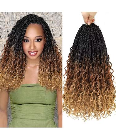 Goddess Box Braids Crochet Hair For Women14 Inch 8 Packs Crochet Braids With Curly Ends Ombre Pre Looped Boho Box Braids Bohemian Goddess Braids Crochet Hair (14 Inch (Pack Of 8) 1B/30/27) 14 Inch (Pack of 8) 1B/30/27