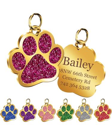 Nibana Personalized Dog Tags Glitter Paw Print Custom Pet ID Tags Engraved Cat Name Tags for Small Medium Large Dogs Cats up to 4 Lines of Custom Text Easy to Read(Purple) - Buy Online on GoSupps.com