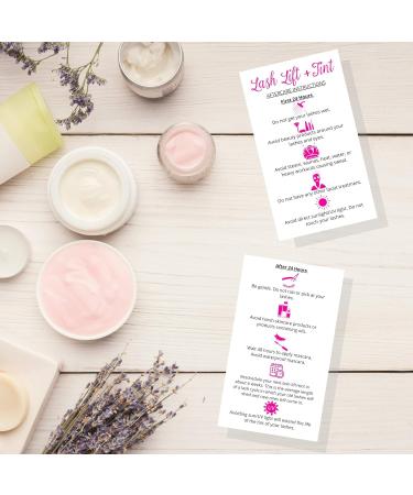 Lash Lift + Tint Aftercare Instruction Cards - 50 Pack, 2x3.5 inches, DIY Eyelash Kit Supplies, White/Pink Design - Buy Online on GoSupps.com