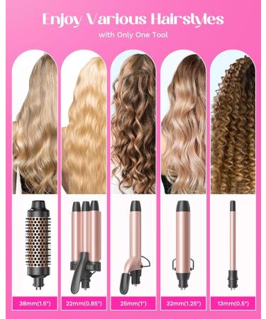 Buy Wavytalk 5 in 1 Curling Wand Set - Dual Voltage Curling Iron with 5 Interchangeable Barrels & Accessories | Perfect for International Shipping - Rose Pink - Buy Online on GoSupps.com