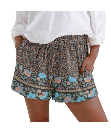 Gufesf Cotton Shorts for Women, Womens Lightweight Shorts Linen Comfy Elastic High Waist Casual Shorts with Pockets Z1-blue XX-Large