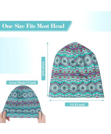 Satin Lined Double Layer Sleep Cap Set for Women - Blue Lattice Green Stripe Navy Pink - Perfect for Curly Hair - Slouchy Beanie Slap Hat (4 Pieces) - Buy Online on GoSupps.com