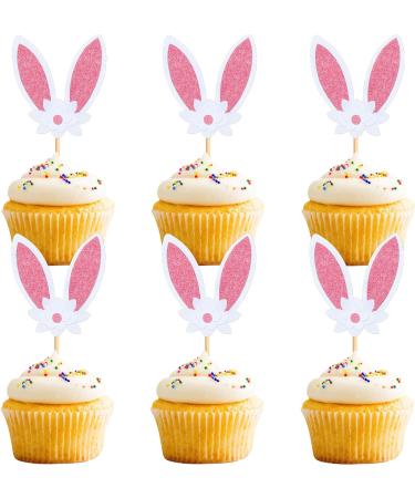 30 PCS Easter Cupcake topper Bunny Cupcake Toppers Easter Egg Cupcake Topper Rabbit Easter Party Cake Topper Decorations (Brown) (Bunny Ear flower) - Buy Online on GoSupps.com