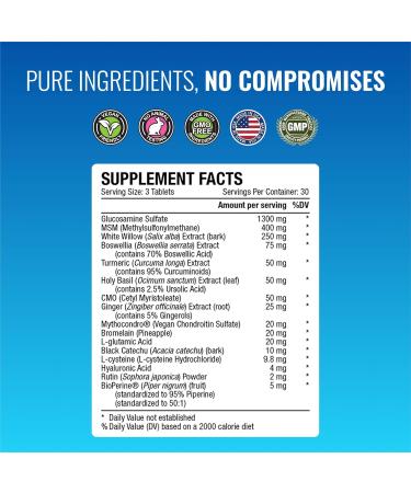 Approved Science Jointprin - Joint Support Supplement - Glucosamine, MSM, Chondroitin, Turmeric, Boswellia, BioPerine - 1 Month Supply 90 Count (Pack of 1) - Buy Online on GoSupps.com