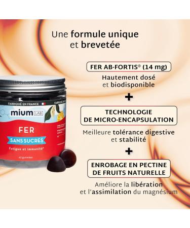 Mium Lab - AB-Fortis Patented and Micro-Encapsulated Iron 14mg - Fatigue & Immunity - 21 Day Cure - Sugar Free - 100% French - Red Fruit & Yuzu Flavor Gummies - Buy Online on GoSupps.com