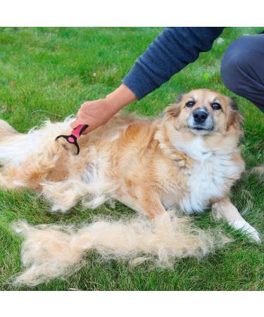 Deshedding Brush for Dog and Cat Pet Grooming Rake and Brushes for Small Medium & Large Dogs 17+9 Double Sided Deshedding Tool with free Dog Comb(pink) - Buy Online on GoSupps.com