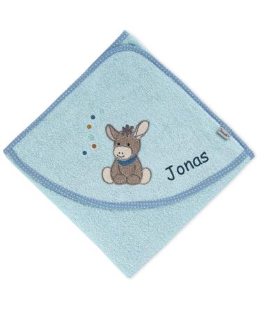 Sterntaler Emmi hooded towel embroidered for baby & children bath towel bath towel/children's bath towel with a hood young 100x100 cm donkey light blue 100x100 cm (1 Pack) donkey emmi light blue
