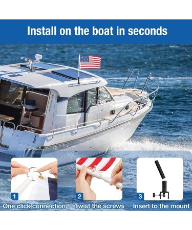Affordura Boat American Flag & Pole Set | 16x24 Flag w/ Mount for Round & Square Rails | Includes 2 Clips | Blue - Buy Online on GoSupps.com