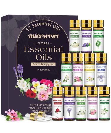 Migcaput Diffuser essential oils 12x5ml aroma diffuser oil 100% natural clean aroma oil essential oils jasmine lavender oil rose oil for diffuse humidifier massage rose oil lavender oil jasmine oil mash ckchen oil violet oil lily oil combillion oil chamom