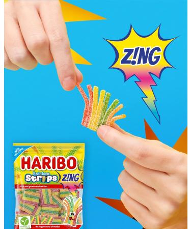 Haribo Z!NG Rainbow Strips Candy 4 Sour Fruity Flavours No Artificial Colours - Pack of 12 Box (170g) 4 Sour Fruity 170 g (Pack of 12) - Buy Online on GoSupps.com
