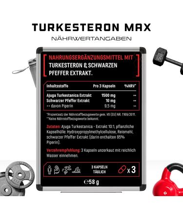 Turkesterone Max - 90 Vegan Capsules - 1510mg Daily Dose - Extra High Strength with Bioenhancer - No Additives - International Shipping Available - Buy Online on GoSupps.com