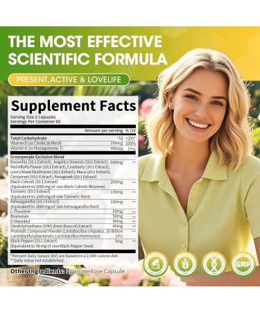 GREENPEOPLE Menopause Supplements for Women - Black Cohosh & Ashwagandha for Hot Flashes Night Sweats Mood Swings Hormonal Balance Support 10 Billion CFU Probiotic - 120 Capsules Vegan Gluten-Free 120 Count (Pack of 1) - Buy Online on GoSupps.com