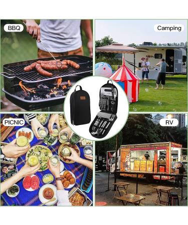 Camping Cookware Storage Bag - Portable Bag for Camping Cooking Utensils Set - Knife, Fork, Spoon, Chopping Board & Chef's Knife - Black - Buy Online on GoSupps.com