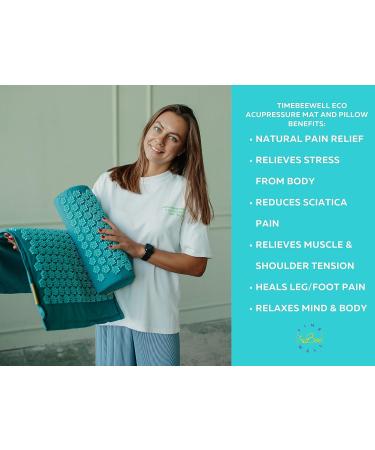 TimeBeeWell Eco-Friendly Acupressure Mat and Pillow Set - Back and Neck Pain Relief - Relieves Stress, Sciatic Pain - Turquoise - Carry Bag for Storage and Travel - Buy Online on GoSupps.com