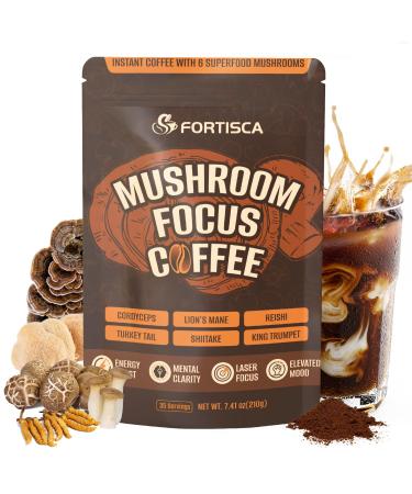 Mushroom Coffee (35 Servings) 6 Mushrooms (Lion s Mane Cordyceps Turkey Tail Reishi Shiitake&King Trumpet) Mixed With Gourmet Arabica Instant Boosting Coffee for Balanced Energy & Focus & Immune Support 7.14 Ounce (Pack of 1)