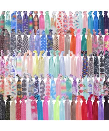 Beauty Wig World 100PCS Elastic Hair Ties Printed Patterns and Multi-Colors Elastic Hair Ribbon Bands Bracelet No Crease Hand Knotted for Women Girls' Hair Accessories