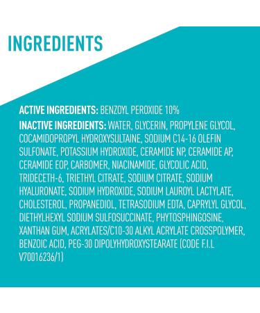 CeraVe Acne Foaming Cream Wash - 10% Benzoyl Peroxide Acne Cleanser Hyaluronic Acid & Niacinamide | Treats Pimples Blackheads & Body Acne - 5 Oz - Buy Online on GoSupps.com
