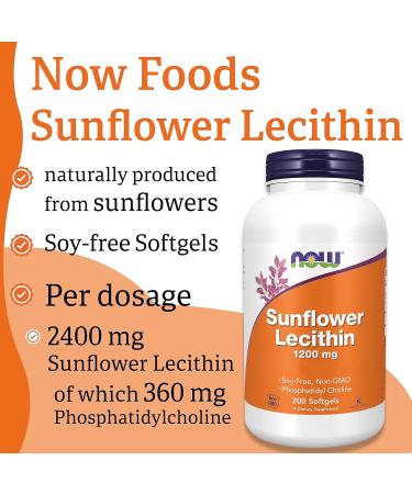 Now Foods Sunflower Lecithin 1200mg 200 Softgels - Lab-Tested, Gluten-Free, Soy-Free - Buy Online on GoSupps.com