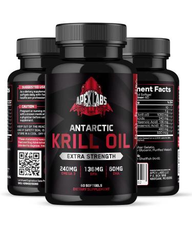Apex Labs Antarctic Krill Oil 1000 mg with Omega-3s EPA DHA Astaxanthin and Phospholipids 60 Softgels - Buy Online on GoSupps.com