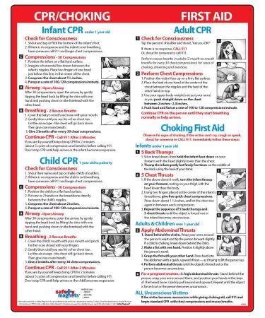 CPR  Choking First Aid Magnet - Babies  Children  Adults - Heimlich Maneuver Emergency Instructions - First Aid Quick Reference Card with Magnets  8.5 x 11 in.