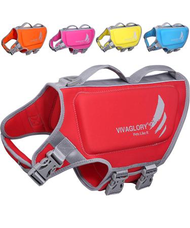 Vivaglory Light lifeguards for dogs pets lifesaver skin-friendly neoprene for large dogs dog swimming vest with D-ring & quick lock red L: 64-71cm (chest circumference) red