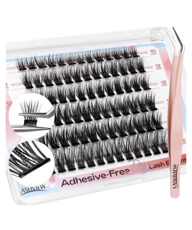 LASHVIEW Self Adhesive Eyelashes D Curl Press On Lash Clusters Kit Pre Glued Eyelash Clusters with Applicator No Glue No Remover Needed DIY Lash Extension Kit 10-16mm (N06 78Pcs)