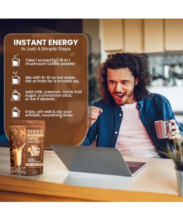 OVIA Natural 10 Mushroom Coffee with 3500mg for Weight Management, Focus & Gut Health - Daily Dose Ten Mushroom Coffee for Clean Energy - Low Caffeine Adaptogenic Instant Coffee with Lion s Mane,Chaga - Buy Online on GoSupps.com