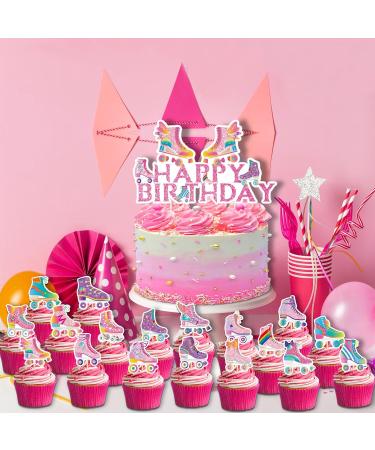 37pcs Roller Skate cake decoration set include 1pc big cake topper 36pcs cupcake toppers for 80s 90s Retro Hip Hop Roller Skating Theme birthday party decor - Buy Online on GoSupps.com