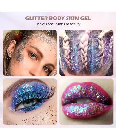 Buy Mermaid Body Glitter Gel - 4 Bottle Festival Face & Hair Glitzer | Self-Adhesive Sparkle Stones for Makeup & Masquerade - Buy Online on GoSupps.com