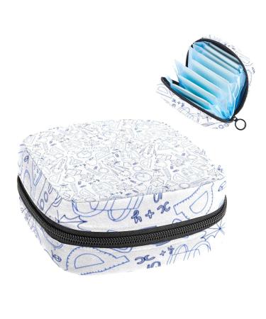Anna Cowper Hand Drawn Back School Pattern Sanitary Napkin Storage Bag Feminine Menstruation Cup Pouches Nursing Pad Holder Tampon Bags Portable Period Bag for Women Teen Girls 1Pcs Multi -colored 19