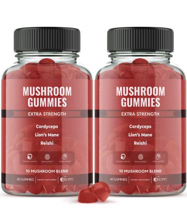 Dr. Emy's Mushroom Gummies for Women & Men Anti Aging Brain Support Immunity Support Energy Support.Mushroom Supplement-10 Mighty Mushrooms. Gelatin Free Vegan 60 Ct Each (2) 120