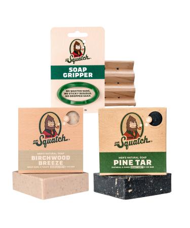 Dr. Squatch Basic Squatch Forest Pack - Pine Tar and Birchwood Breeze - Handmade Bar Soap With Organic Oils, Soap Gripper and Saver - Buy Online on GoSupps.com