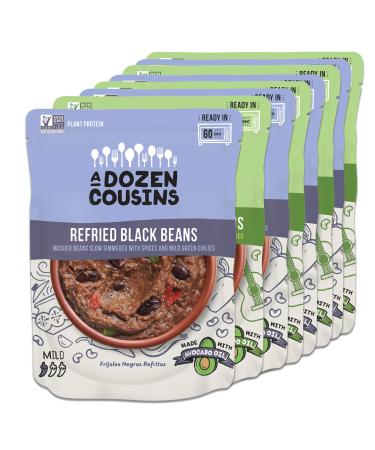 A Dozen Cousins Seasoned Refried Beans - Black Beans and Pinto Beans - Vegan and Non-GMO Meals Ready to Eat Made with Avocado Oil (Variety 8 Pack) Refried Beans Variety 8 Pack 10 Ounce (Pack of 8)