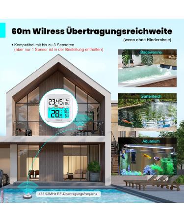 Uzoli Floating Pool Thermometer with Radio & Sensor - LCD Display Comfort Level Time Alarm IPX7 Waterproof for Swimming Pool & Pond - EM3385 - Buy Online on GoSupps.com