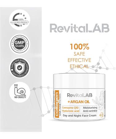 RevitaLAB - Moisturizing and anti-aging collagen day and night cream enriched with hyaluronic acid coenzyme Q10 argan oil and UVA/UVB filter for people aged 40 to 55 50 ml - Buy Online on GoSupps.com