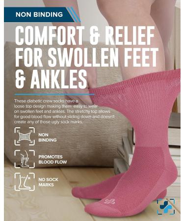 Doctor's Select Diabetic Socks for Women and Men - 4 Pairs Non Binding Diabetic Socks in Large Sizes - Light Blue, Blue, Purple, Pink - Buy Online on GoSupps.com