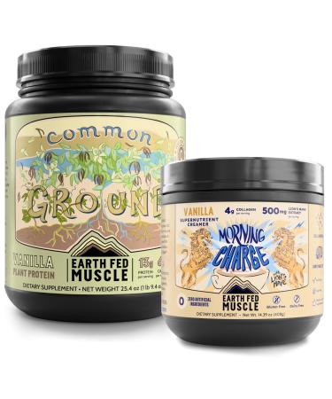 Earth Fed Muscle Plant-Powered Performance Bundle Common Ground Vegan Vanilla Protein + Morning Charge Coffee Creamer with Collagen & Lion s Mane Clean Energy Focus & Recovery 2-Pack