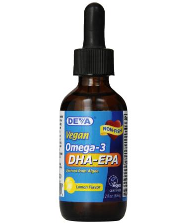 Deva Nutrition Vegan Liquid DHA EPA Herbal Supplement, Lemon Flavor, 2 Ounce, 40005