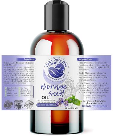 Buy Bella Terra Organic Borage Seed Oil 8 oz - Cold-Pressed Rich in Vitamin E & Omega Fatty Acids for Youth & Beauty | International Shipping Available - Buy Online on GoSupps.com