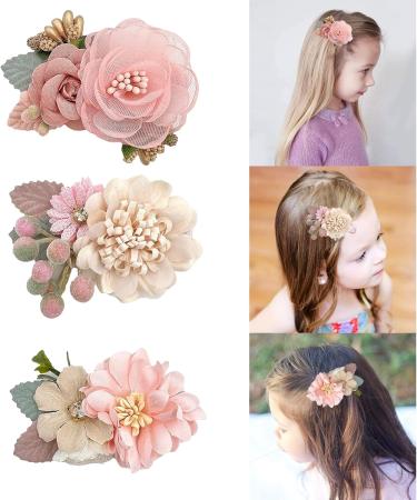 GAVIK Set of 3 Pink Flower Hair Clips for Girls Handmade and Durable Accessories - Buy Online on GoSupps.com