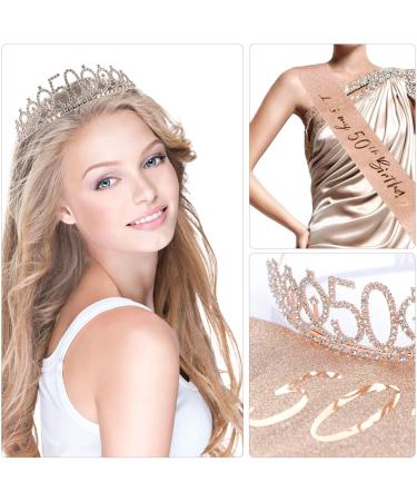 50th Birthday Sash and Tiara Set Rose Gold Birthday Sash Crown Birthday Party Favors Supplies for Girls Birthday Party - Buy Online on GoSupps.com