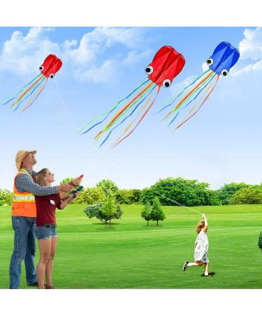 SINGARE Large Octopus Kite - Easy Fly Beach Kite for Kids and Adults (Red+Blue) - Buy Online on GoSupps.com