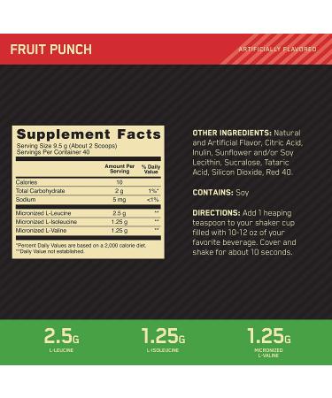 Optimum Nutrition Instantized BCAA Powder - Keto Friendly 5000mg Essential Amino Acids, Fruit Punch, 40 Servings - Buy Online on GoSupps.com